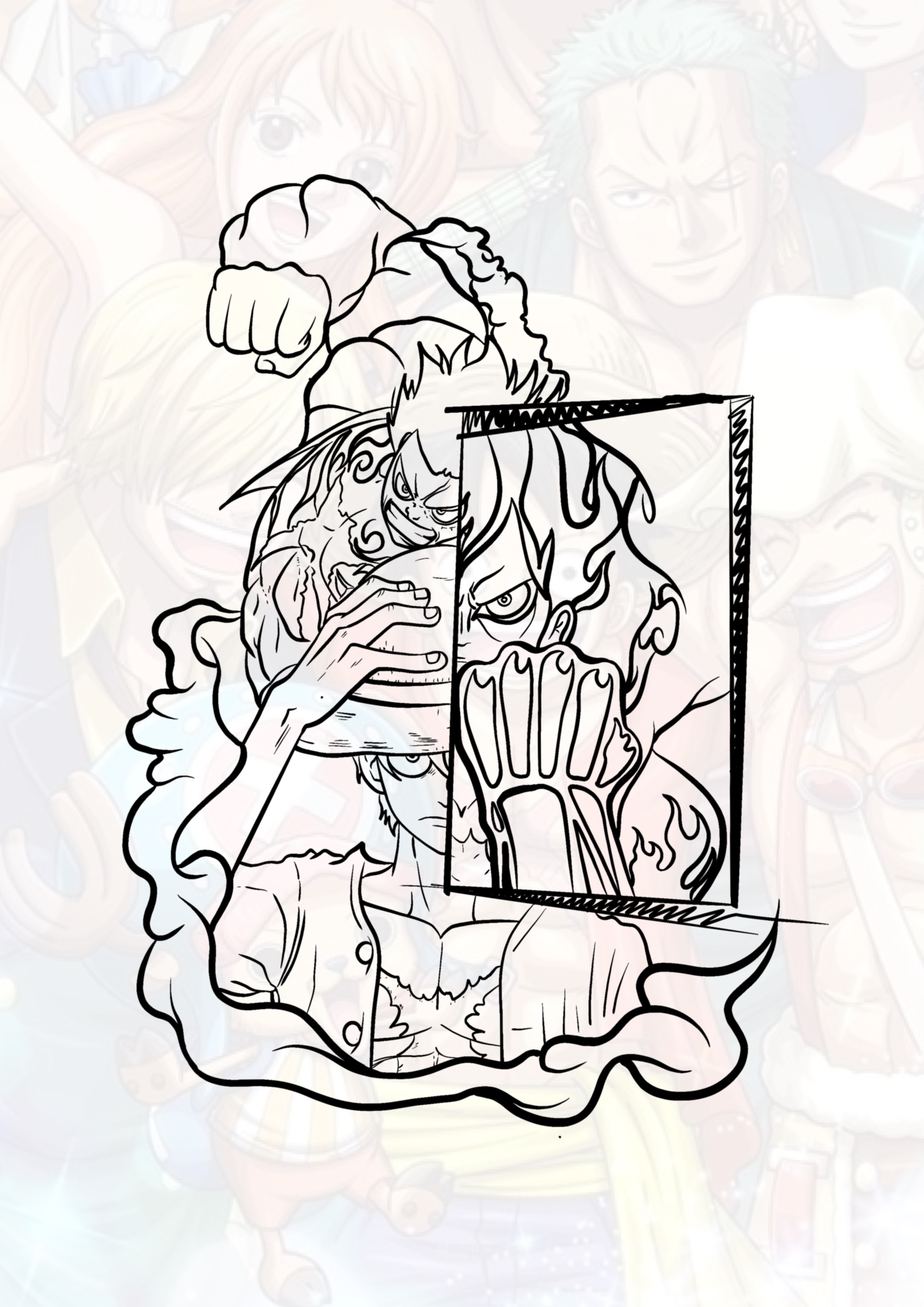 OnePiece Luffy (preto/cores)